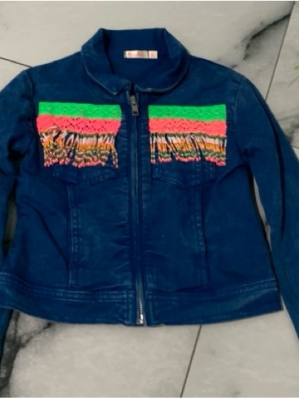 Levi's Navy Jean Jacket with Neon Fringe